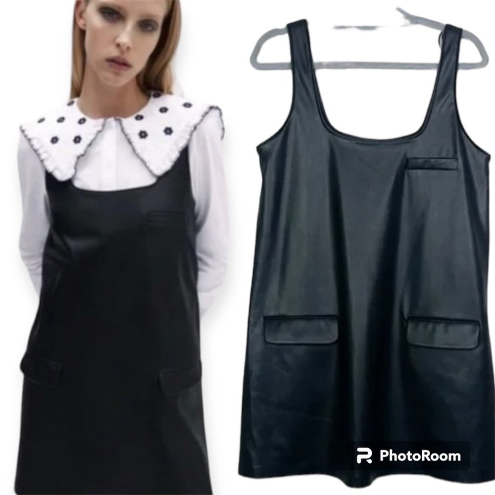 ZARA faux vegan leather pinafore overall dress size large